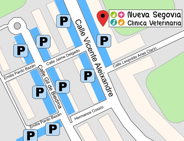 Mapa de aparcamiento para la Clínica Veterinaria Nueva Segovia